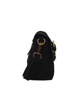 Soleil Chic - Anneau Sac besace avec rabat cuir Nubuck Noir