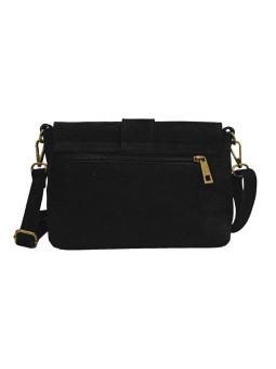 Soleil Chic - Anneau Sac besace avec rabat cuir Nubuck Noir