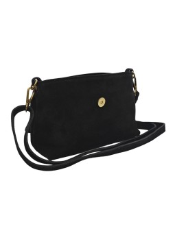 Soleil Chic - Anneau Sac besace avec rabat cuir Nubuck Noir