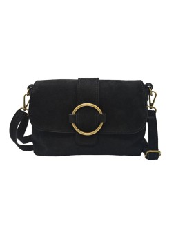 Soleil Chic - Anneau Sac besace avec rabat cuir Nubuck Noir