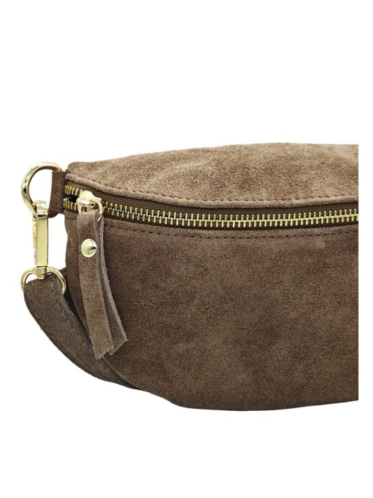 Soleil Chic Sac Banane cuir Demi Lune Nubuck Taupe