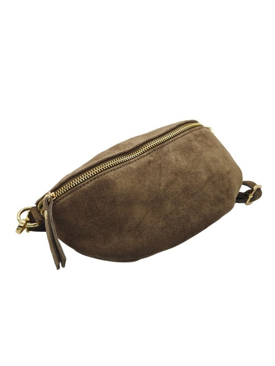 Soleil Chic Sac Banane cuir Demi Lune Nubuck Taupe
