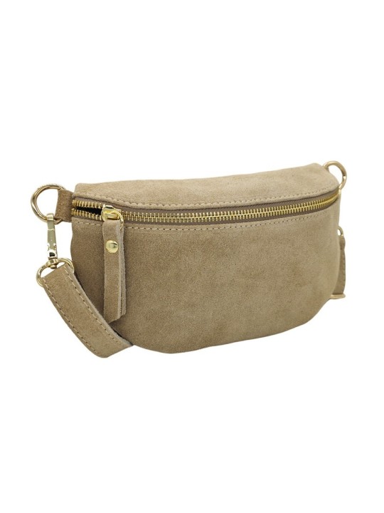 Soleil Chic Sac Banane cuir Demi Lune Nubuck Beige