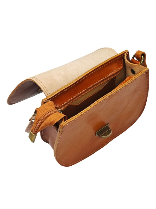 Soleil Chic - Mini Sac Besace Cuir Vintage Cognac