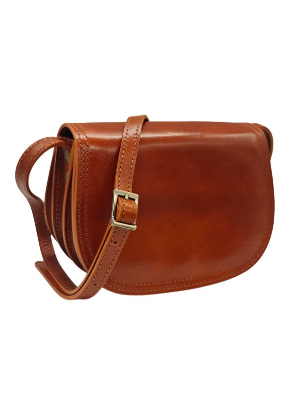 Soleil Chic - Petit Sac Besace Cuir Vintage Cognac