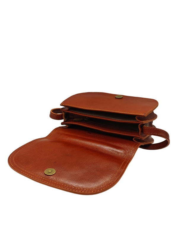 Soleil Chic - Petit Sac Besace Cuir Vintage Cognac