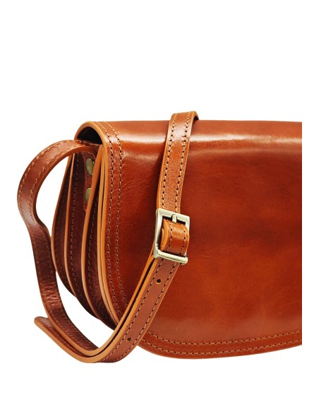 Soleil Chic - Petit Sac Besace Cuir Vintage Cognac