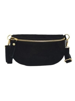 Soleil Chic Sac Banane cuir Demi Lune Nubuck Noir