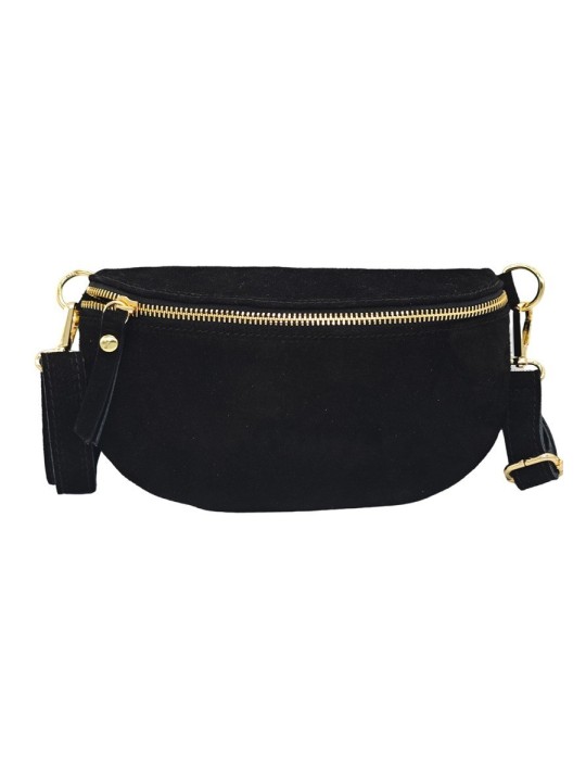 Soleil Chic Sac Banane cuir Demi Lune Nubuck Noir