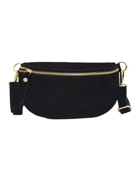 Soleil Chic Sac Banane cuir Demi Lune Nubuck Noir