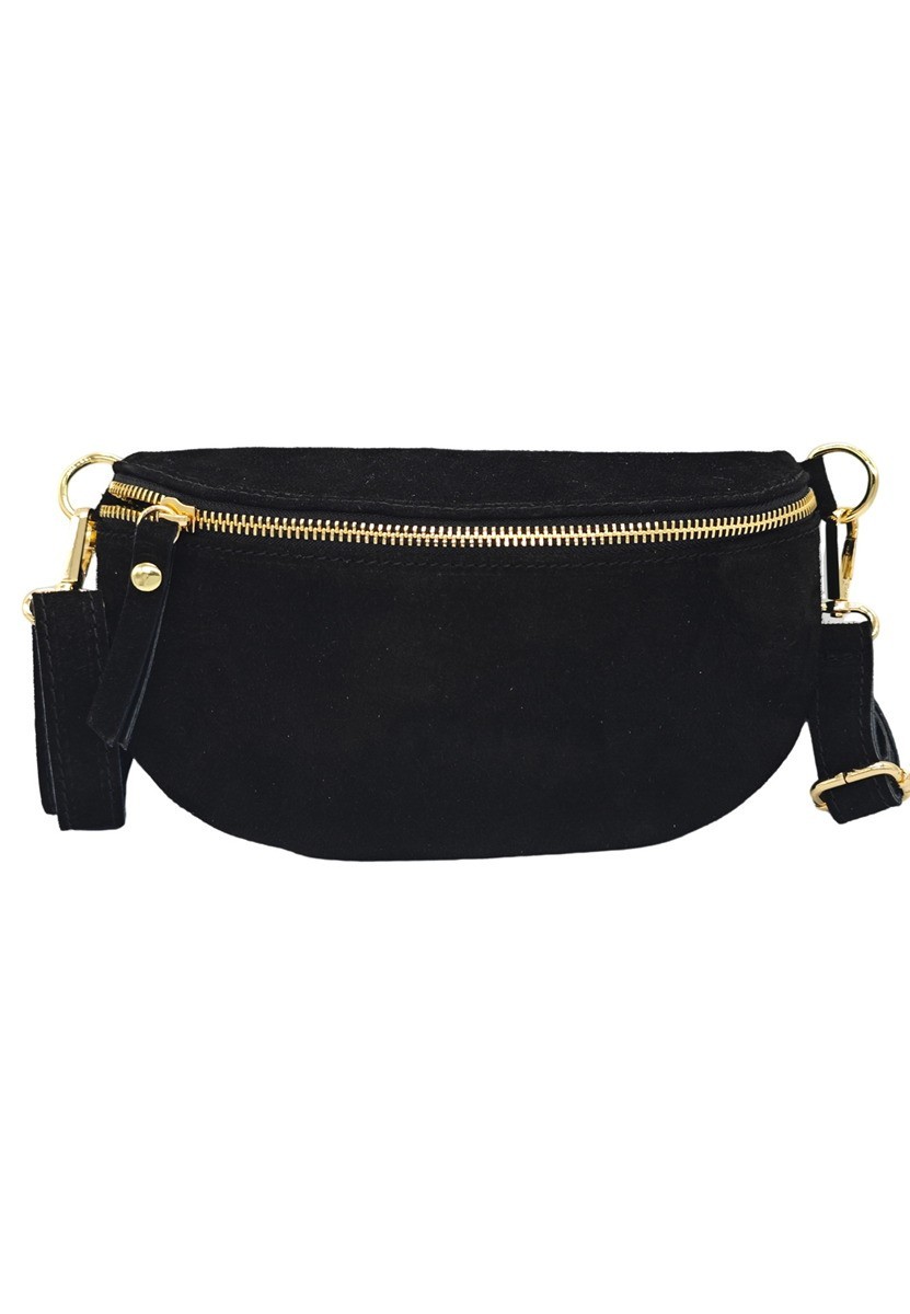 Soleil Chic Sac Banane cuir Demi Lune Nubuck Noir
