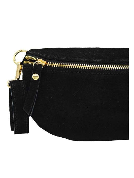 Soleil Chic Sac Banane cuir Demi Lune Nubuck Noir