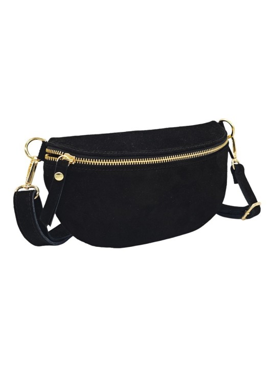Soleil Chic Sac Banane cuir Demi Lune Nubuck Noir