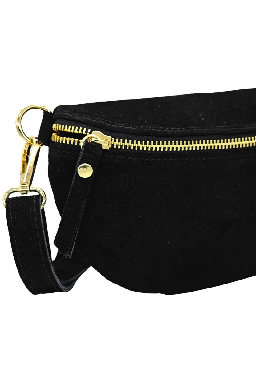 Soleil Chic Sac Banane cuir Demi Lune Nubuck Noir