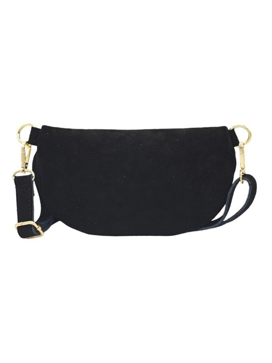 Soleil Chic Sac Banane cuir Demi Lune Nubuck Noir