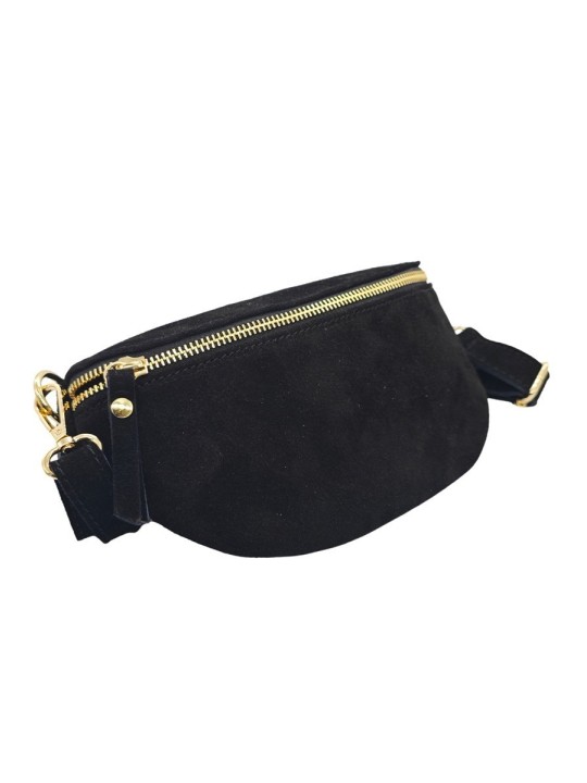 Soleil Chic Sac Banane cuir Demi Lune Nubuck Noir