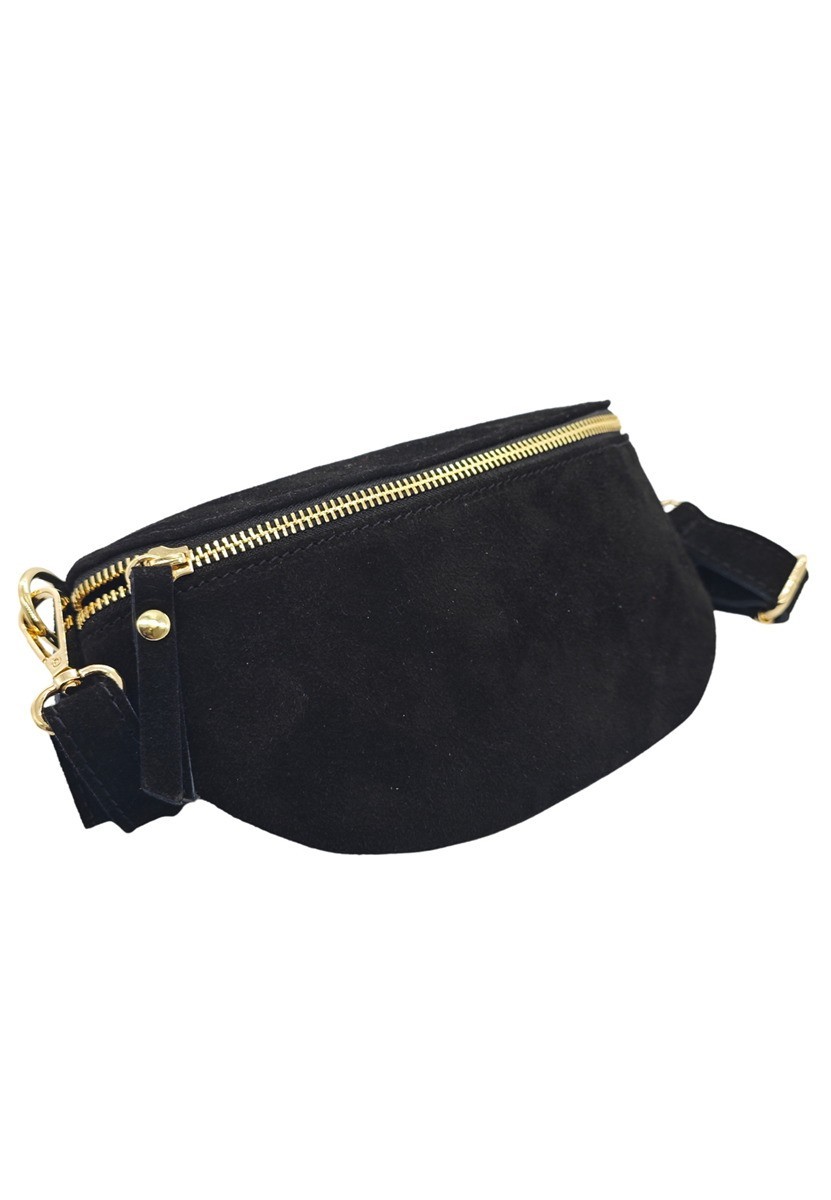 Soleil Chic Sac Banane cuir Demi Lune Nubuck Noir