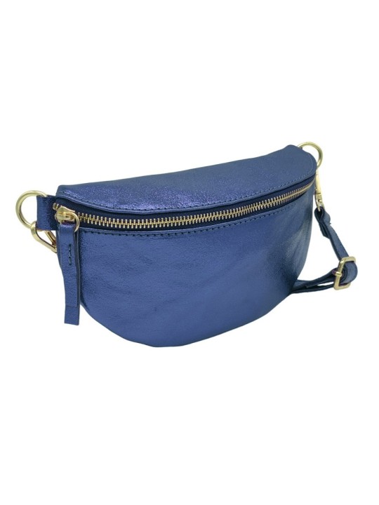 Soleil Chic Sac Banane cuir Demi Lune Bleu Irise