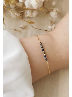 Bracelet plaqué Or avec 6 perles en Lapis Lazuli - TheWan