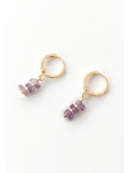 Mini Créoles Plaqué Or 3 pierres Amethyste TheWan