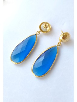 HARMONIE D'OR Boucle d'oreille ESD03 Oeil du chat longue Bleu Marine